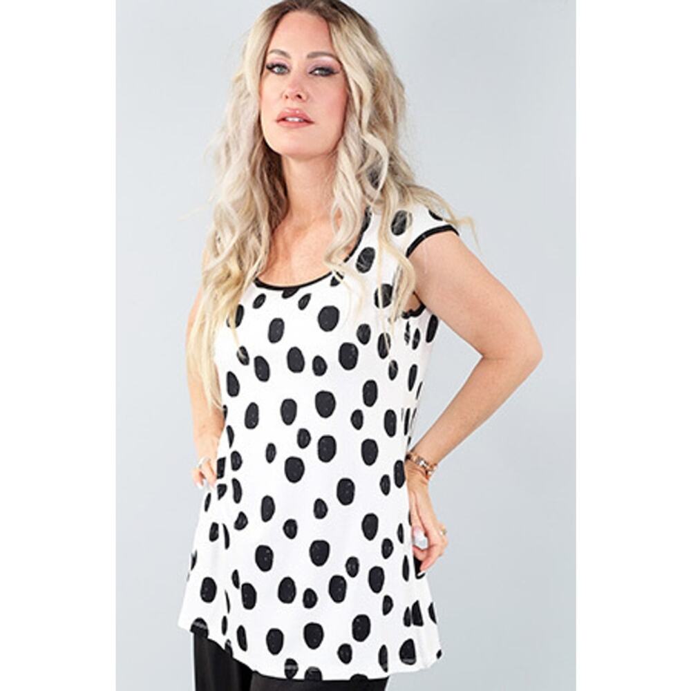NWT Michael Tyler Polka Dot Cap Sleeve Tunic Top Black White Bamboo Momcore sz L